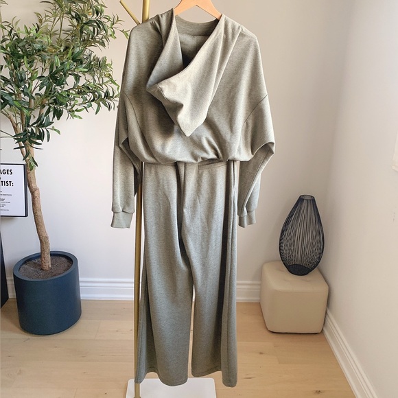 Sage Green Cropped Hoodie Wide Leg Pants Set S - Picture 2 of 7